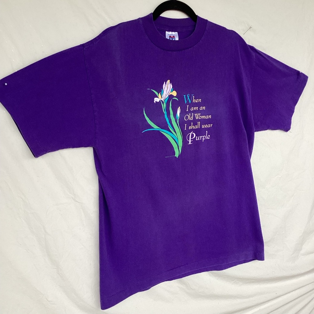 Vintage model T “when I am an old woman I shall wear purple” t shirt made in USA